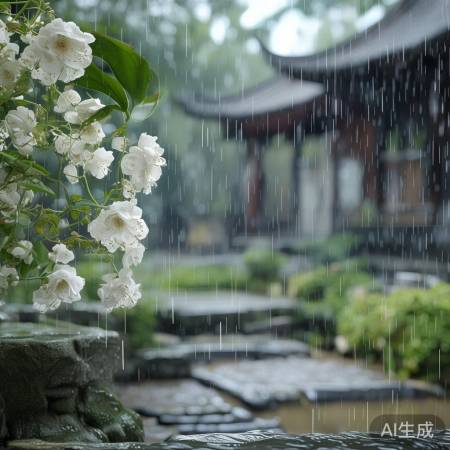 雨中茉莉清雅图